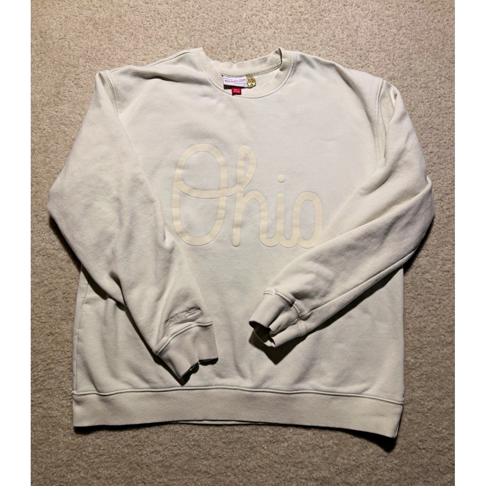 Mitchell & Ness Ohio Bobcats College Vault Crewneck Sweatshirt Cream Large